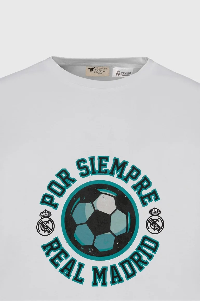 Men's White Real Madrid Licensed Oversize Fit Loose Fit 100% Cotton Crew Neck T-Shirt - 7