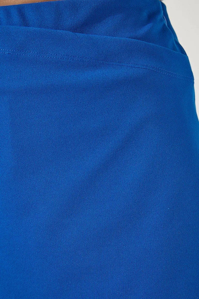 Women's Blue Asymmetric Detail Knitted Shorts Skirt - 5