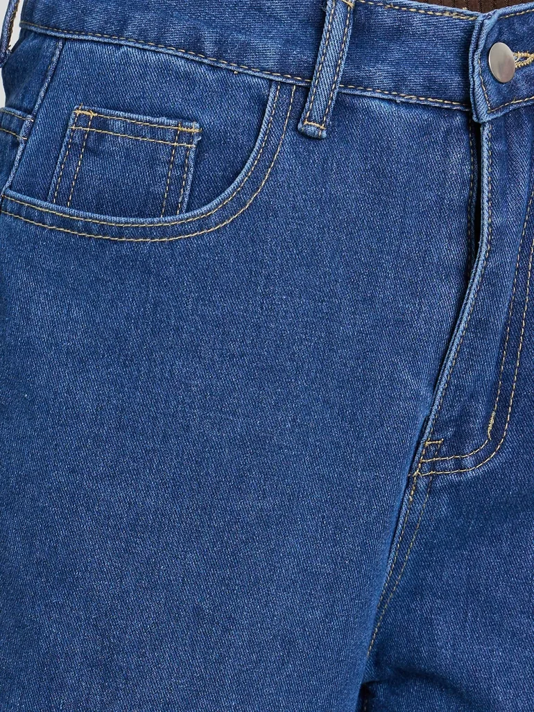 Dark Blue High Rise Wide Leg Jeans - 2