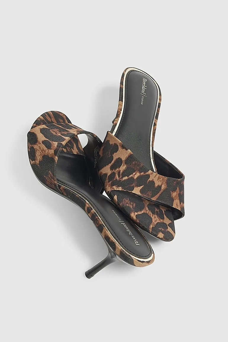 Brown Wide Fit Leopard Mule Heeled Sandals - 2