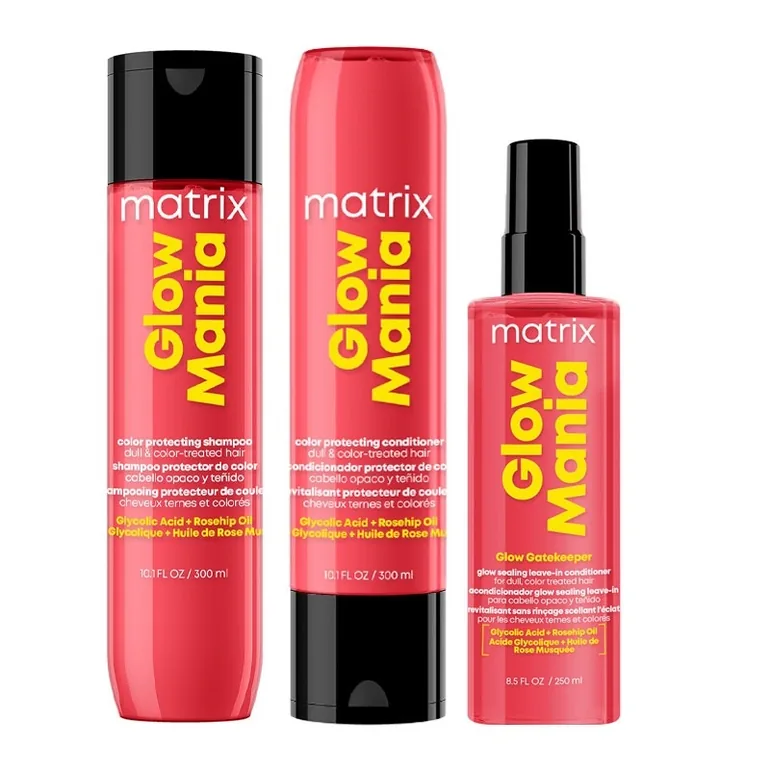 Matrix Glow Mania Color Glow Shampoo 300ml, Color Glow Conditioner 300ml & Glow Keeper Leave-In 250ml Pack