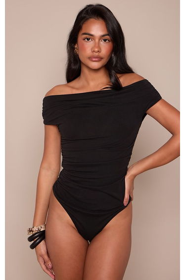 Black Soft Touch Asymmetric Neck Sleeveless Bodysuit product thumbnail 2