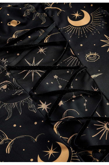 Dark Celestial Off-Shoulder Flare Sleeve Mini Dress in Gold for Halloween Gathering & Themed Photoshoot product thumbnail 2