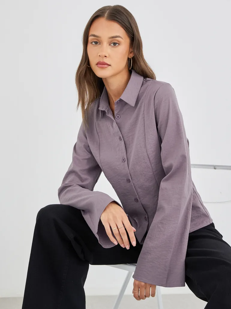 Regular Fit Flared Sleeves Buttoned Shirt