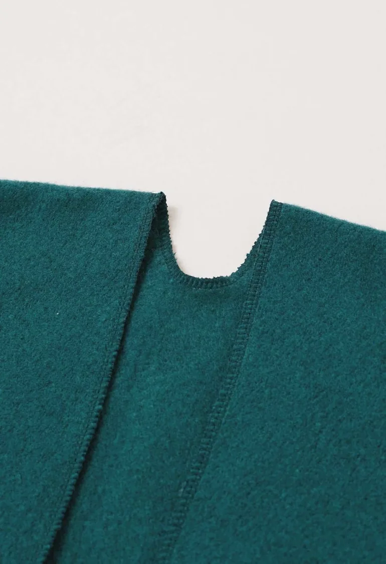 Whisper Soft Pocket Fringed Hem Poncho in Green - 1