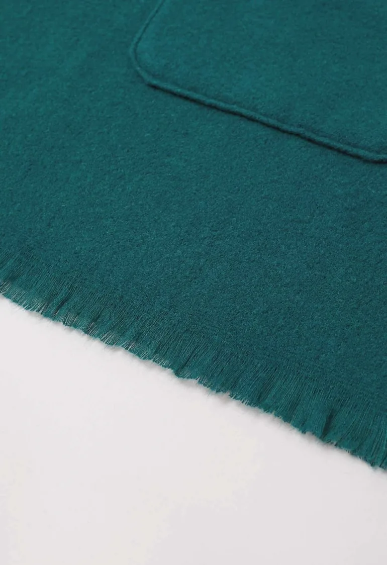 Whisper Soft Pocket Fringed Hem Poncho in Green - 3