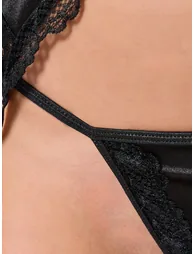 Lace Trim Wired Bra with Thong - Stockings and Suspender Set - 3