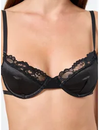 Lace Trim Wired Bra with Thong - Stockings and Suspender Set - 2
