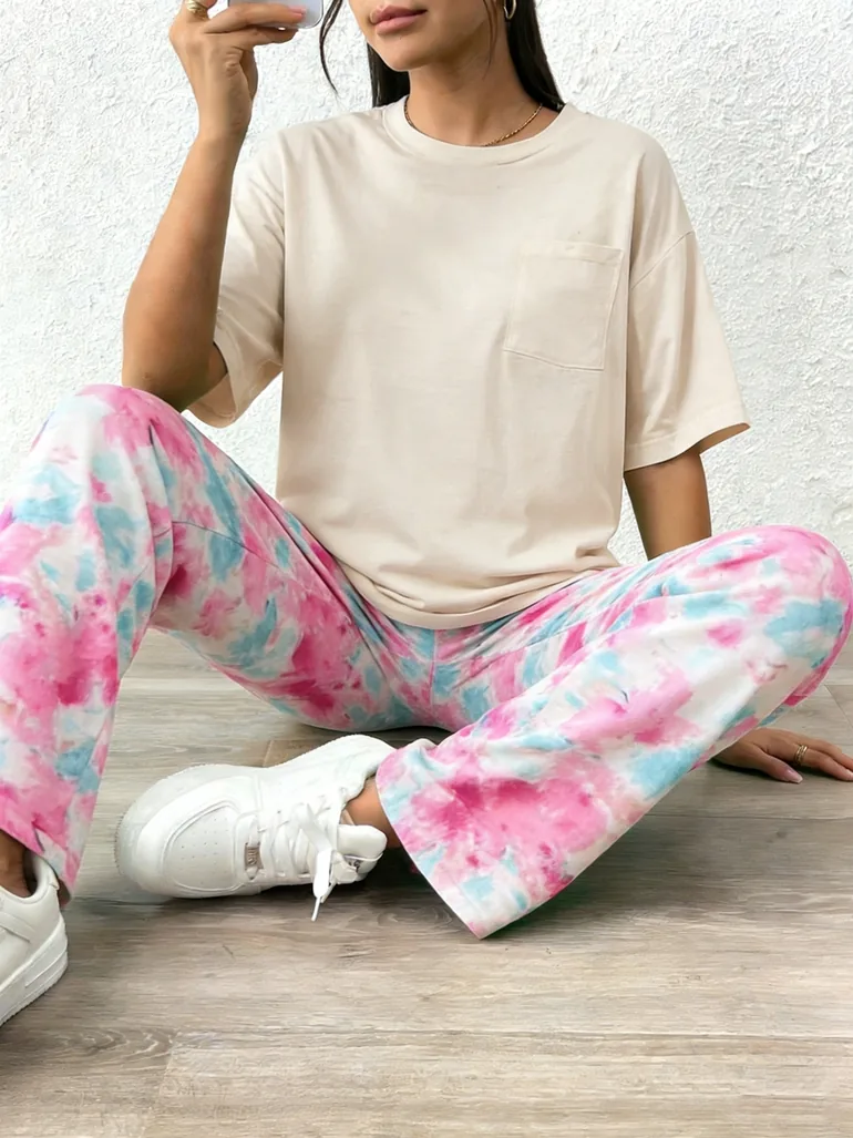 Women Solid T-Shirt and Printed Pyjama Set - 2