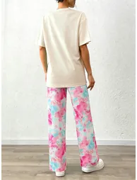 Women Solid T-Shirt and Printed Pyjama Set - 3