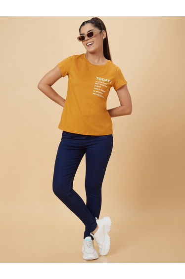 Slogan Print Round Neck Cotton T-Shirt