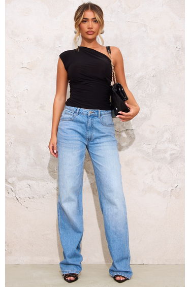 Black Slinky Backless Asymmetric Long Top