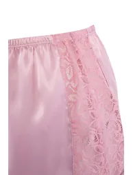 Pink Lace and Back Detailed Rope Strap Woven Satin Shorts Pajama Set - 4