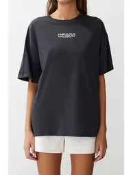 Anthracite 100% Cotton Back and Front Printed Oversize/Wide-Fit Knitted T-Shirt - 3