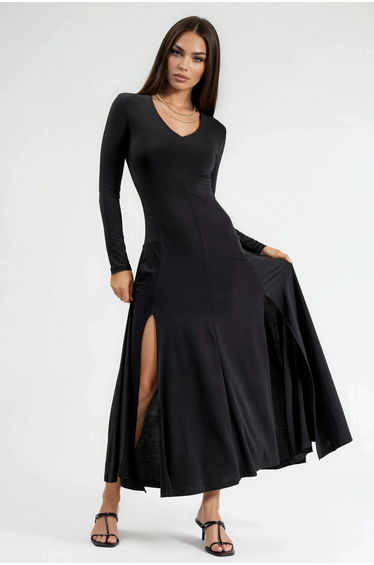 QU STYLE Double Slit Maxi Dress