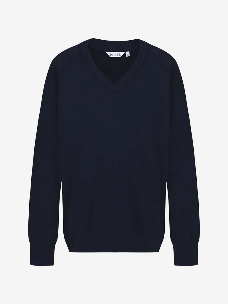 Kids School Cotton Mix Knitted V-Neck Jumper in Navy