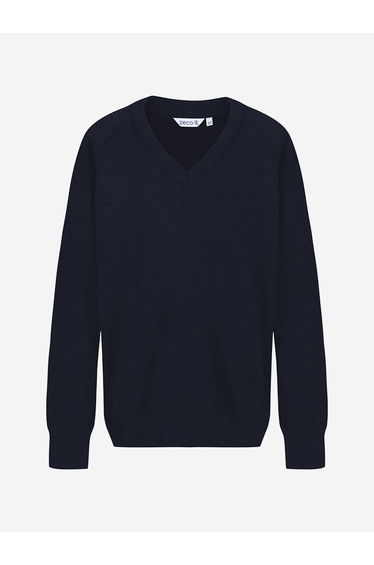 Kids School Cotton Mix Knitted V-Neck Jumper in Navy
