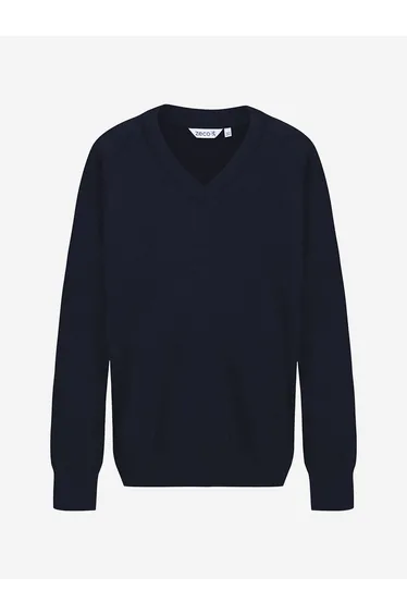 Kids School Cotton Mix Knitted V-Neck Jumper in Navy