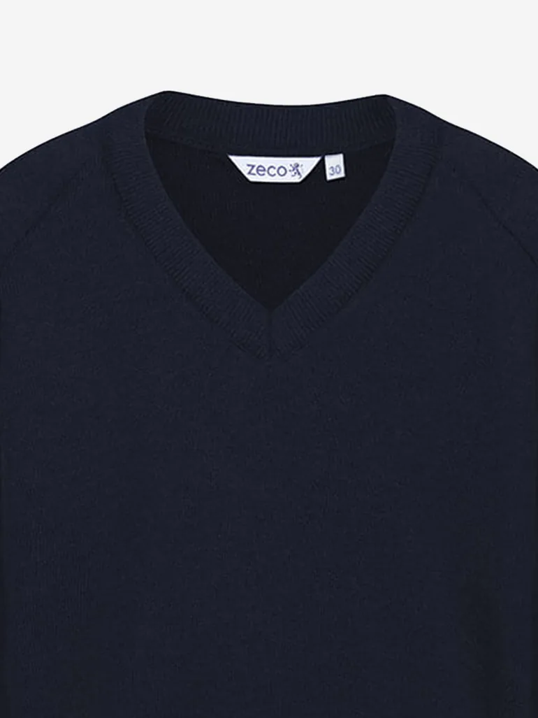 Kids School Cotton Mix Knitted V-Neck Jumper in Navy - 2