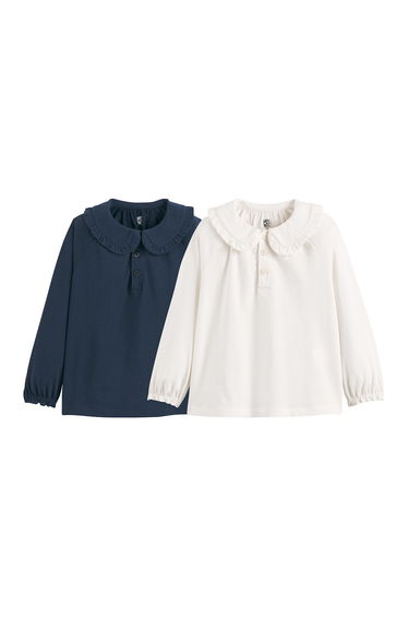 Pack of 2 T-Shirts in Cotton with Peter Pan Collar and Long Sleeves