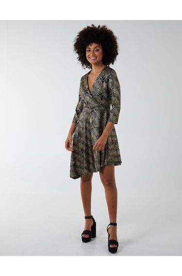 Asymmetric Metallic Animal Foil Wrap Dress