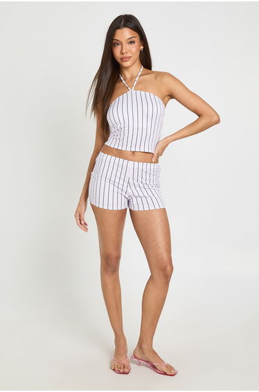 Stripe Bandeau With Halter Strap - lilac