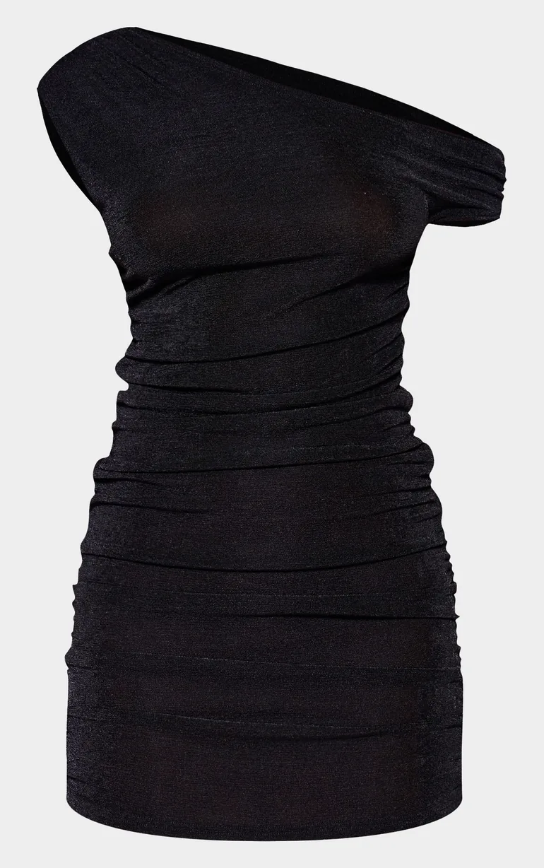 strapless open back dress Black Slinky Krishna One Shoulder Maxi Dress main image 1