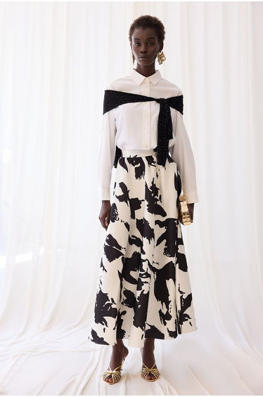 PATTERNED SATIN SKIRT
