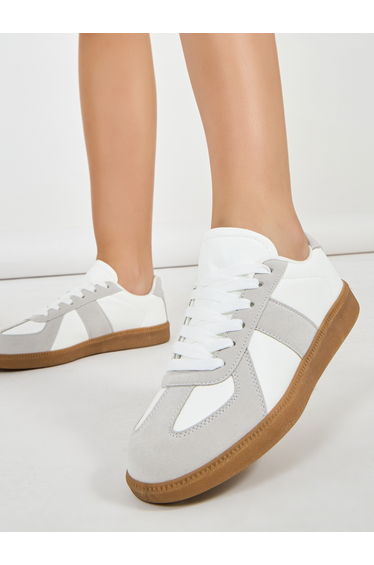 Leather and Suede Look Gum Sole Sneakers