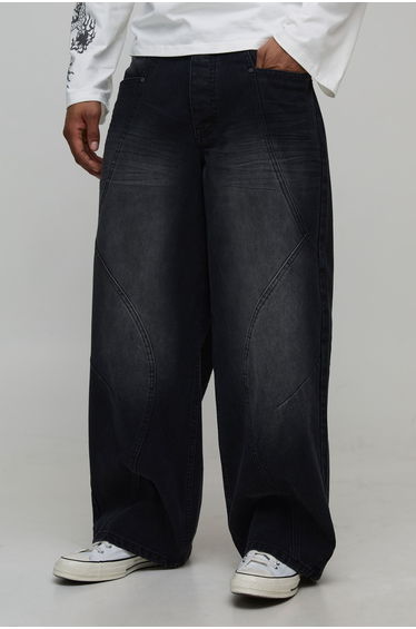 Baggy Panelled Washed Jeans - washed black
