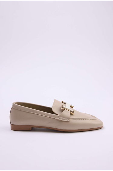 Beige Buckle Detailed Women's Loafer