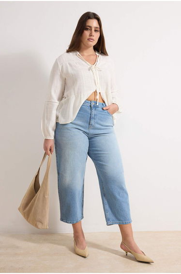 Blue High Waist Comfort/Flexible Baggy Plus Size Jeans