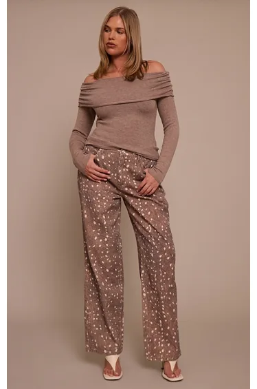 Shape Brown Fawn Print Denim Wide Leg Jeans