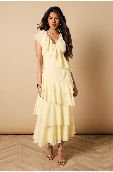 Petite Ruffle Asymmetric Maxi Dress
