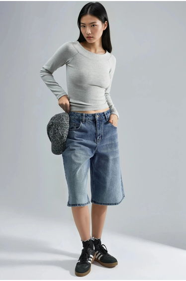 BUSEM Slim Fit Ribbed Boat Neck Blouse
