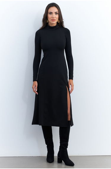 Women's Black Turtleneck Midi Dress