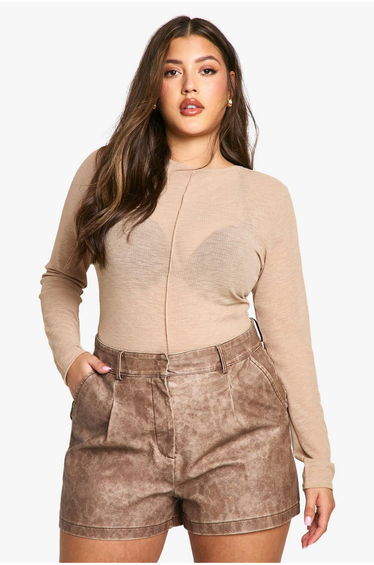 Plus Pleated Washed PU Shorts