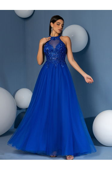 Modecrush beaded Scoop Neck Backless A line Evening Party Dress
