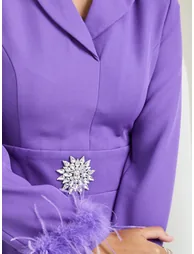 Purple Faux Fur Trim Blazer Midi Dress - 3