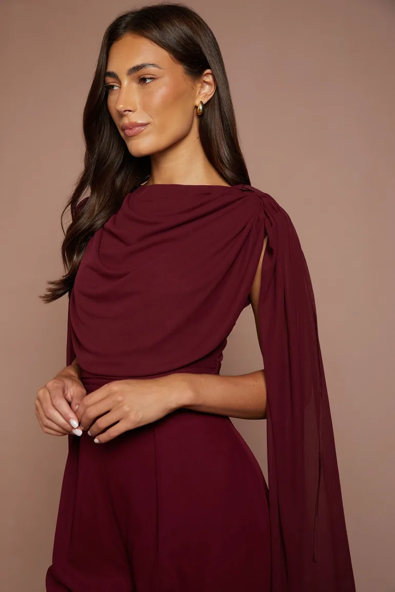 Cape Sleeve And Overlay Jumpsuit - 1