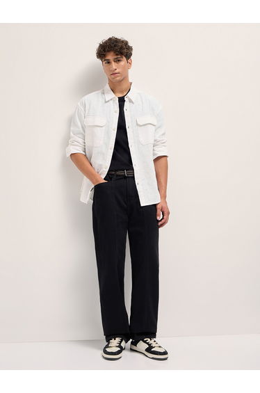 Men Relaxed Fit Textured Cotton Overshirt