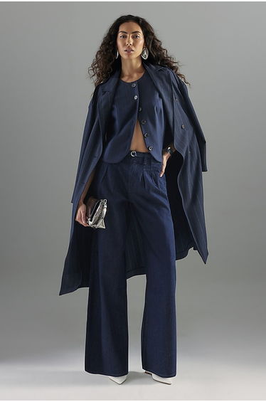 Blue Wide Leg Tie Front Jeans