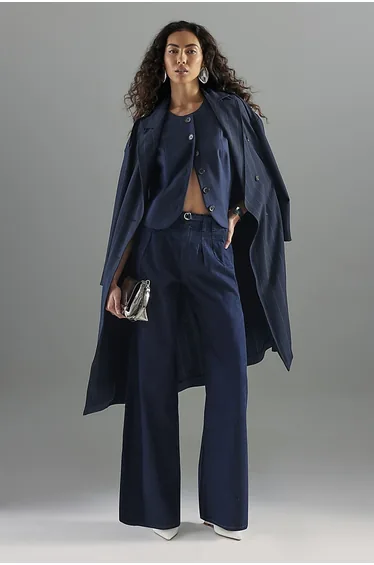 Blue Wide Leg Tie Front Jeans