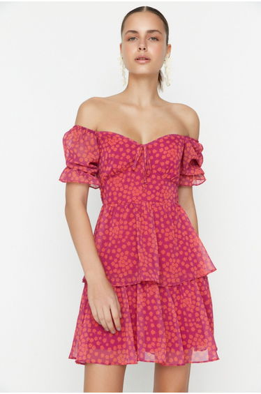 Floral Off-Shoulder A-Line Mini Skater Dress