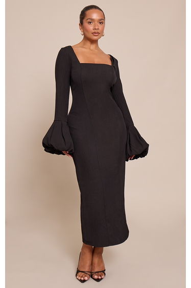 Shape black Square Neck Puffball Sleeve maxi Dress