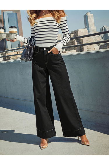 Black High Rise Wide Leg Jeans