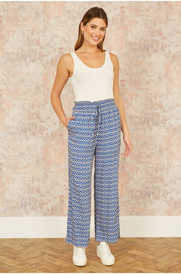Yumi Blue Geo Print Relaxed Fit Trousers