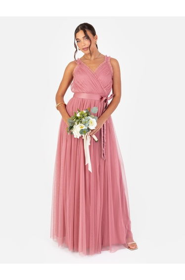 Anaya With Love Recycled Dusty Rose Frill Detail Faux Wrap Strappy Maxi Dress