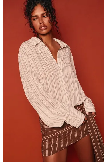 Cream Striped Oversized Shirt