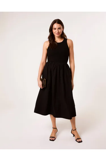 Mix Fabric Midi Dress